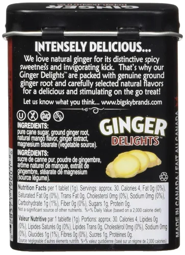 Miniatura 2 de Ginger Delights Mango Candy Raíz de jengibre molido auténtico, sabores naturales, certificado Kosher, vegano, sin gluten, sin aspartamo ni
