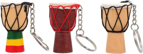 Ciieeo Juego de 3 llaveros de tambor africano, mini llaveros de tambor Djembe de madera maciza, adornos artesanales, recuerdos para viajes