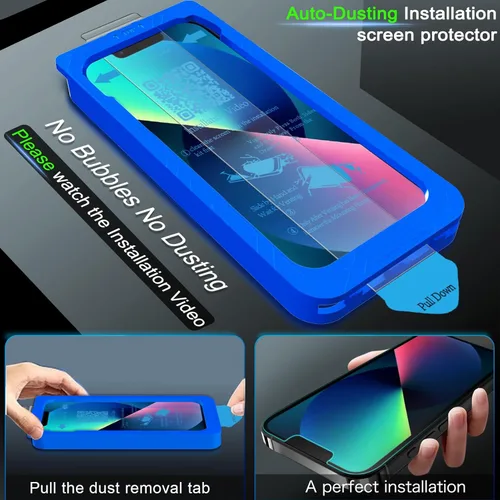 Miniatura 2 de IMBZBK [Eliminación automática de polvo] Paquete de 3 protectores de pantalla para iPhone 13 [6.1 pulgadas], película compatible con fundas, vidrio