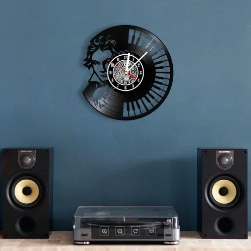 Miniatura 7 de The Geeky Days Ludwig Van Beethoven - Reloj de pared de disco de vinilo, funciona con pilas, cuarzo silencioso de 12 pulgadas, teclado de piano, Sin
