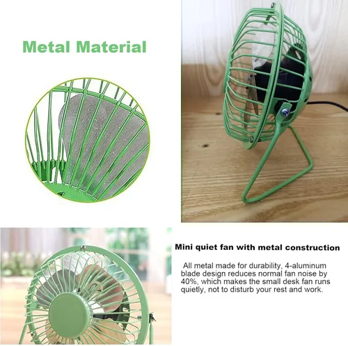 Miniatura 4 de Sokelinn-six Ventilador de escritorio USB pequeño de 4 pulgadas, mini ventilador de enfriamiento personal silencioso de metal para el hogar, Verde