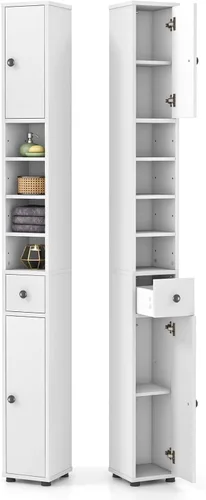Miniatura 10 de Giantex Gabinete de Almacenamiento Delgado para Baño - Gabinete de Piso Estrecho y Alto de 71 pulgadas con 2 Puertas, 5 Estantes Ajustables, 1