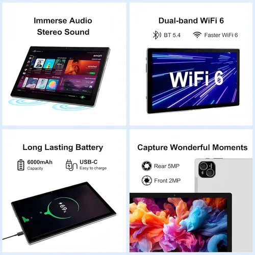 Miniatura 4 de Tableta, tableta Android 14 de 10 pulgadas, procesador Octa-Core, 12 GB de RAM + 128 GB de ROM, pantalla táctil IPS HD 1280x800, batería de 6000