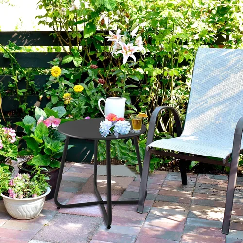 Miniatura 2 de Meluvici Mesa auxiliar pequeña para patio, impermeable, redonda, de acero de metal, resistente a la intemperie, portátil, para exteriores e Negro