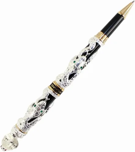 Gullor Bolígrafo Rollerball Negro y Plata Antigua Serpiente Patrón 3D (blanco y negro)