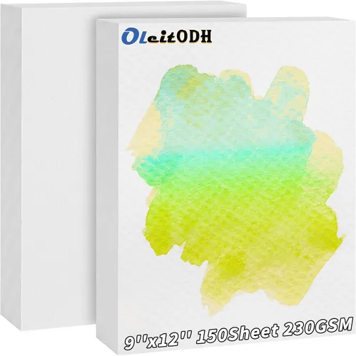 Miniatura 9 de Bloc de papel de acuarela de algodón de 150 hojas - Papel de arte de 230 GSM - Papel de pintura y manualidades de 9 x 12 pulgadas, pinturas