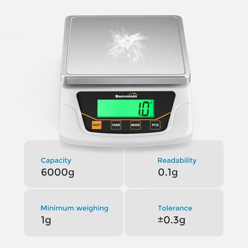 Miniatura 2 de Bonvoisin Báscula Digital con Precisión de 0.1 Gramo, Escala de Laboratorio Científica Digital de 6000g para Laboratorio, Pesaje de Joyería