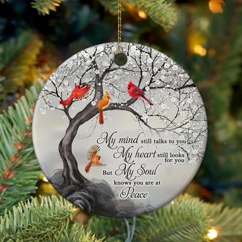 Miniatura 4 de HYTURTLE My Mind Still Talks to You - Adorno de Cerámica Círculo Cardenal - Adorno Navideño Conmemorativo Regalos por la Pérdida de un Ser Querido