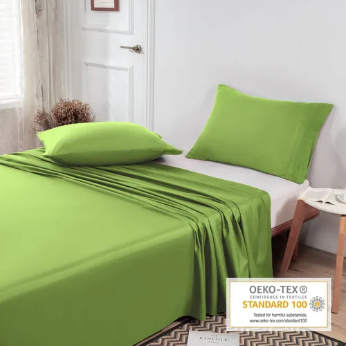 Miniatura 4 de Lirex Sábana encimera verde frijol tamaño individual, microfibra cepillada ultra suave y transpirable de 1800, sábana encimera de calidad de hotel