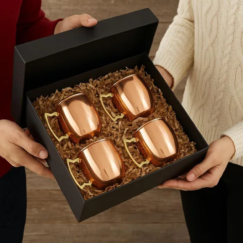 Miniatura 6 de Modern Home Taza hecha a mano de cobre macizo de 16 onzas, taza en forma de barril con mango de latón y textura suave, taza tradicional