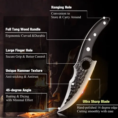 Miniatura 5 de Huusk - Cuchillo japonés versión mejorada, filete cavernícola vikingo, cuchillo de carnicero hecho a mano para cortar carne, cuchillo de cocina