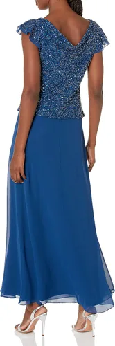 Miniatura 2 de J Kara Vestido largo de manga con volantes y cuello vuelto con cuentas para mujer