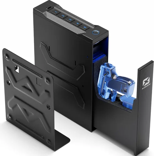 XDeer Caja fuerte biométrica para pistola, caja fuerte para pistola deslizante, pistola de acceso rápido 0.1s para mesita de noche, mesita de noche,