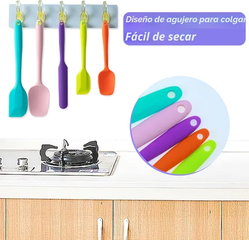 Miniatura 4 de Juego de espátulas de silicona, 5 espátulas de goma de grado alimenticio para hornear, cocinar y mezclar, resistentes al calor, antiadherentes