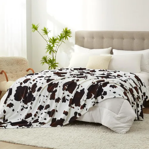 Miniatura 11 de Cozy Bliss Manta mullida con estampado de vaca para sofá, manta gruesa, suave y cálida de forro polar que no desprende para decoración occidental