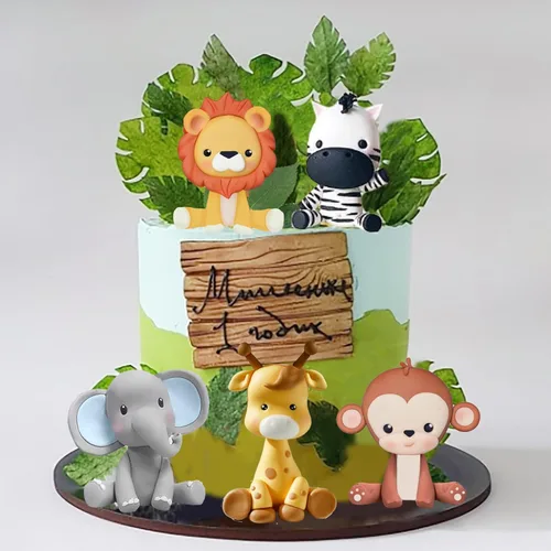 Decoración de pastel de animales de safari de la selva con león, jirafa, mono, elefante, cebra, para animales salvajes, suministros de fiesta de