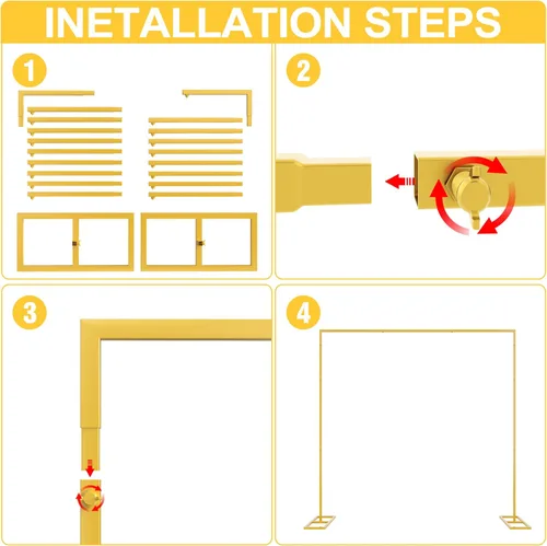 Miniatura 5 de Putros Soporte de Telón de Fondo Resistente de 8 x 8 pies, Kit de Tubería Dorada y Cortina, Soporte de Telón de Fondo de Metal Ajustable para Oro