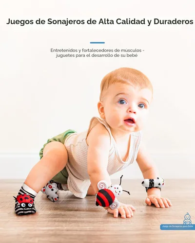Miniatura 5 de Infinno Juego de calcetines y pulseras de sonajero para bebés de alto contraste, regalo ideal para recién nacidos de 0 a 12 meses, juguetes en Negro