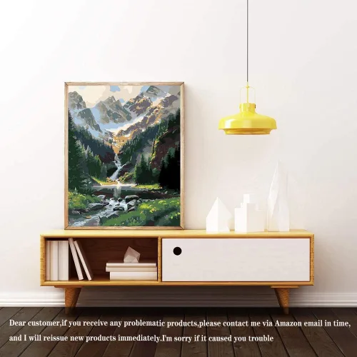 Miniatura 2 de Pintura por números, cascada de montañas, pintura sobre lienzo, pintura con pinceles, pinturas acrílicas, perfecta para pintar por números