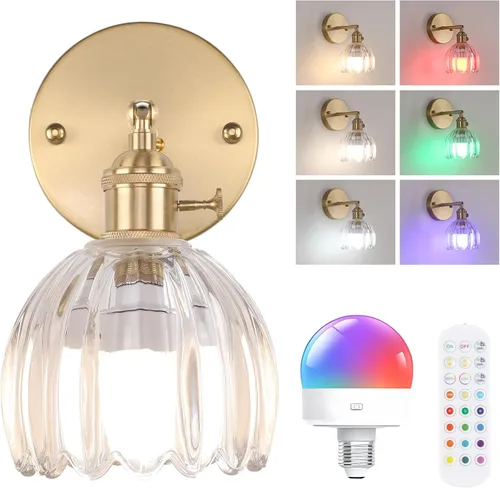 Miniatura 39 de Shenmoyl Aplique de Pared Vintage Operado por Batería con Linda Campana de Vidrio Tulipán Verde, Recargable Inalámbrica, Luz de Pared con Control
