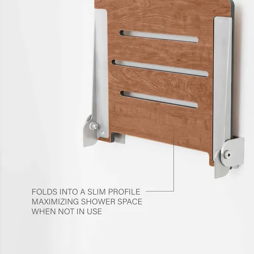 Miniatura 8 de Seachrome Asiento de ducha plegable Silhouette Slimline de 18 pulgadas, para montaje en pared, asiento rústico de teca con marco plateado