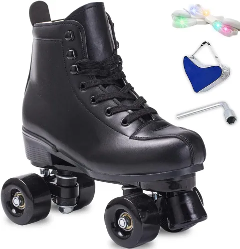 Miniatura 7 de Patines de ruedas para mujeres y hombres, de piel sintética, patines clásicos de doble fila, patines de cuatro ruedas para interiores y exteriores