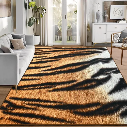 Miniatura 12 de Foxmas Alfombras de Área para Sala de Estar, 4x6 pies Lavables a Máquina con Estampado de Vaca, Alfombra de Piso Interior Antideslizante de Pelo