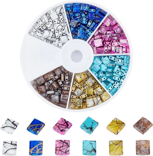 Miniatura 15 de NBEADS 455 cuentas de 2 tamaños de 2 agujeros, cuentas de semillas de vidrio rectangulares de 7 colores para hacer joyas, kit de bricolaje