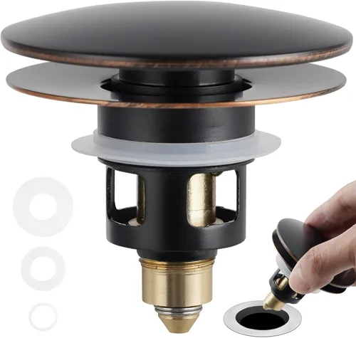 Miniatura 9 de Colador universal de drenaje para lavabo de baño, mejorado con cesta de filtro de acero inoxidable extraíble, tapón desplegable 2 en 1 para orificio