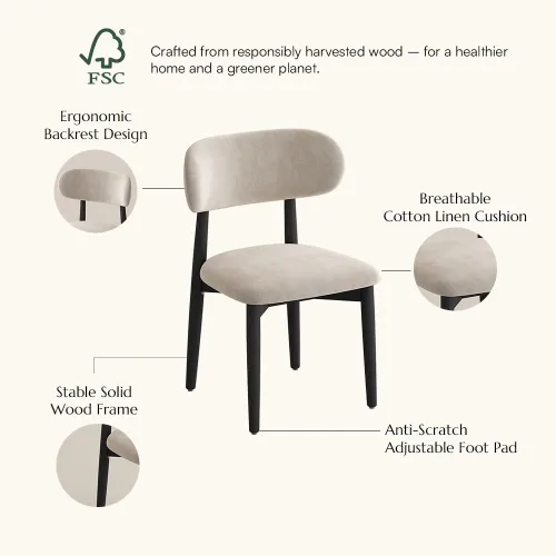 Miniatura 4 de POVISON Juego de 2 sillas de comedor modernas, sillas de comedor negras sin brazos con cojines de arpillera y madera de fresno de color nogal