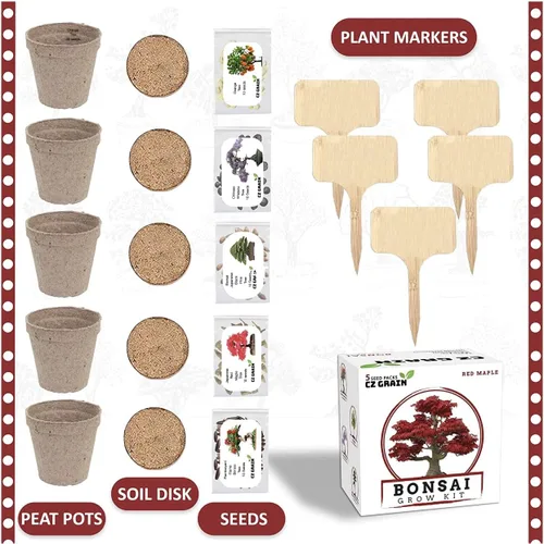 Miniatura 2 de Kit de árbol bonsái – Cultiva 5 especies de árbol bonsái con nuestro kit de plantas todo en uno: macetas de bonsái y pellets de turba, incluyendo un