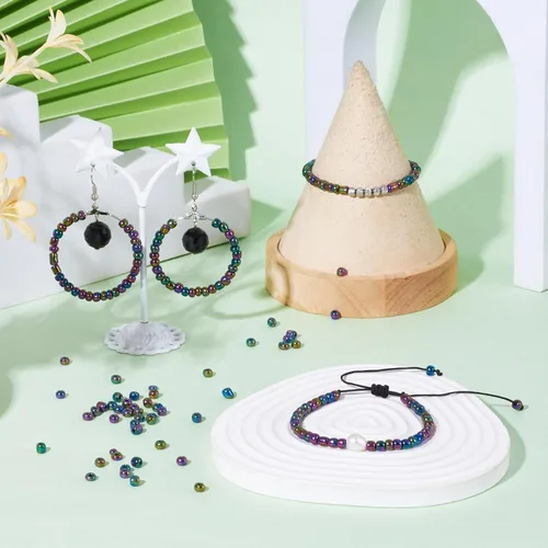 Miniatura 3 de Craftdady 6/0 cuentas de semillas de vidrio de 0.157 in aproximadamente 4500 piezas metálicas brillantes pequeñas cuentas espaciadoras sueltas