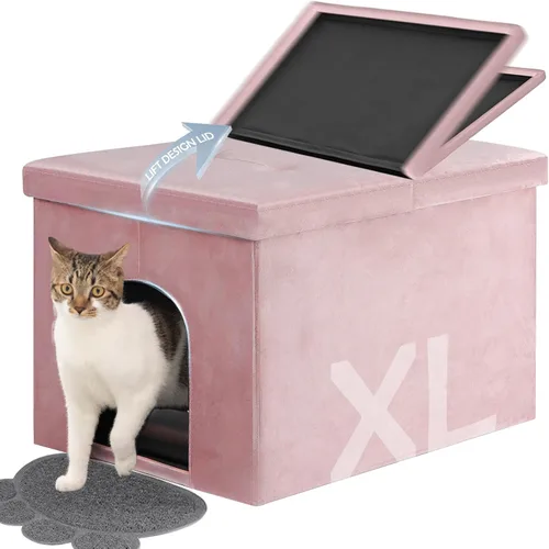 Miniatura 8 de MEEXPAWS Mueble Gabinete Oculto para Caja de Arena de Gatos Grande, Diseño de Tapa Elevable Banco de Baño para Gatos de Terciopelo con Gabinete