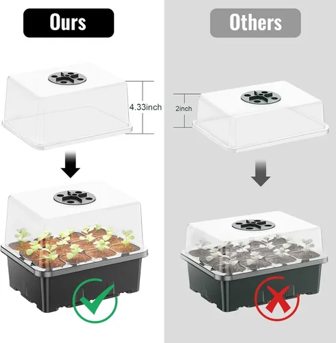Miniatura 3 de Bandeja de inicio de semillas con luz de crecimiento, paquete de 5 60 celdas kit de inicio de semillas con cúpula de humedad y base, bandejas