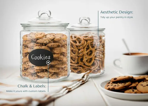 Miniatura 3 de KooK Tarros de vidrio para cocina, recipientes de almacenamiento de alimentos y galletas para despensa, recipientes de boticario de baño, tapas
