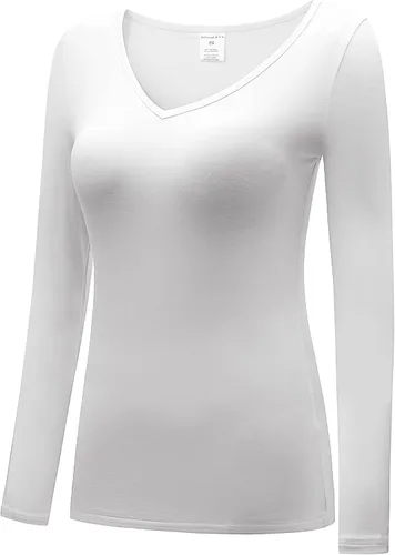 Miniatura 2 de OThread & Co. Camiseta de manga larga con cuello en V, para mujer, con capa básica, de licra