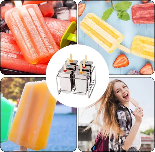 Miniatura 6 de Moldes de paletas de acero inoxidable, juego de 6 moldes para hacer helados, moldes de paletas caseras reutilizables de metal con 50 varillas