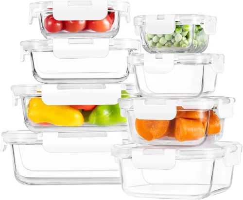Miniatura 12 de Paquete de 8 recipientes de vidrio borosilicato con tapas para almacenar alimentos o preparar comidas, loncheras Bento a prueba de fugas