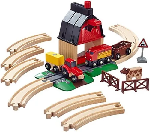 Miniatura 2 de BRIO World Farm Railway Set - Juego de tren de madera de 20 piezas con certificación FSC y accesorios, funciona con todos los juegos de ferrocarril