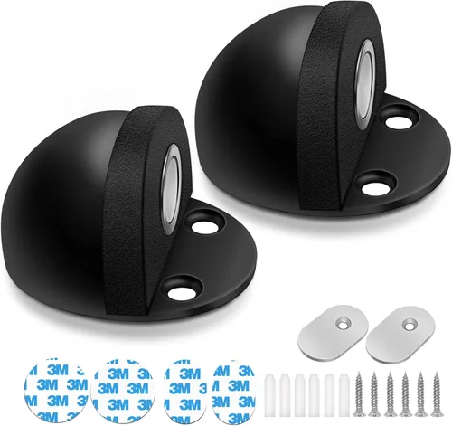 Miniatura 7 de HUTLON Topes de puerta, paquete de 2, tope magnético de puerta, autoadhesivo, negro para montaje en suelo, soporte magnético para puerta