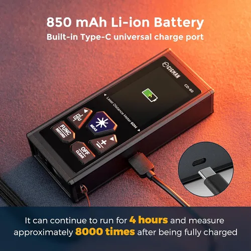 Miniatura 5 de CIGMAN Medidor de Distancia Láser Dual 393ft/120M Herramienta de Medición Láser Bilateral Medidor Láser Recargable con Múltiples Unidades M/in/Ft