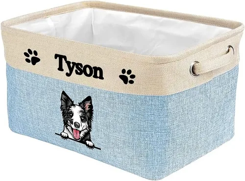 Cesta de almacenamiento plegable personalizada con lindo borde de perro, plegable y resistente de tela resistente para juguetes de mascotas, cubo