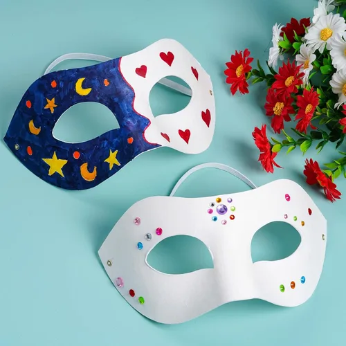 Miniatura 6 de Yookat Máscaras de papel de 14 piezas, máscaras blancas para manualidades, pintables, Mardi Gras Masquerade
