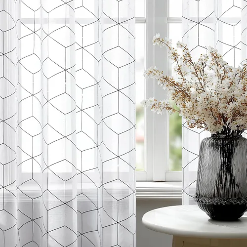Miniatura 26 de Deconovo Oeko-TEX - Cortinas con estampado de lámina transparente con certificación Oeko-TEX, 2 paneles, ojales en la parte superior, elegantes