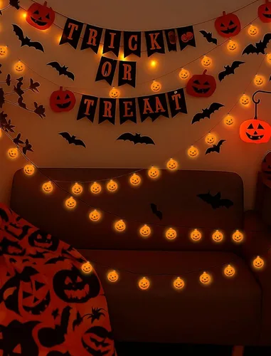 Miniatura 7 de Luces de calabaza de Halloween para exteriores, 10 luces LED de calabaza de 8.5 pies, impermeables, calabazas iluminadas para interiores y Linda