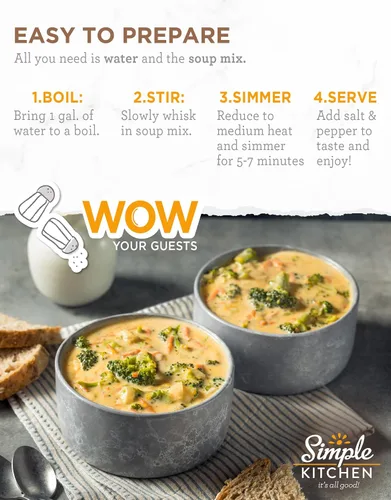 Miniatura 3 de Simple Kitchen - Mezcla de sopa de queso y brócoli, 17 porciones para preparación de comidas, vegetariana, sin gluten y liofilizada, sopa de brócoli