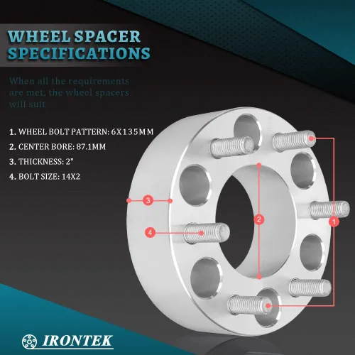 Miniatura 2 de IRONTEK Espaciadores de rueda de 2 pulgadas de 0.236 x 5.315 in para F150 (orificio de cubo de 3.429 in, pernos M14x2) 0.236x5.315 in a 0.236x5.315