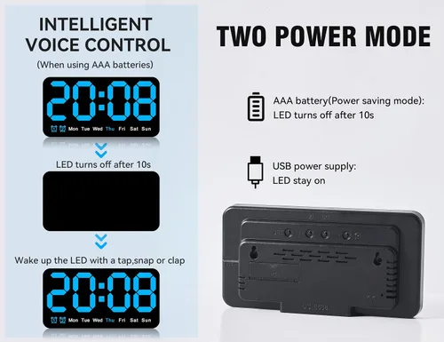 Miniatura 3 de Reloj de pared digital grande de 9.5 pulgadas con pantalla LED, DST automático, alarma dual con repetición, brillo ajustable, visualización