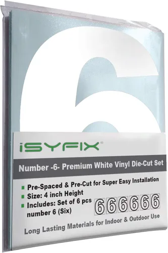 Miniatura 66 de iSYFIX - Calcomanías de vinilo blancas con número 0 (cero) - Juego de 6 unidades de 1.5 pulgadas autoadhesivas - Decalcomanías premium troqueladas