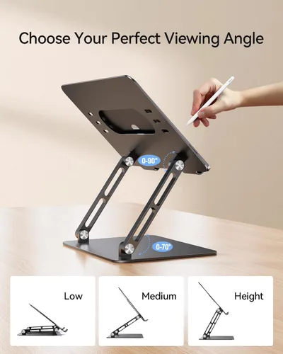 Miniatura 5 de Orlian Soporte plegable de aluminio para laptop de 10 a 17.3 pulgadas, soporte ergonómico portátil de altura ajustable, escritorio de ahorro de Negro